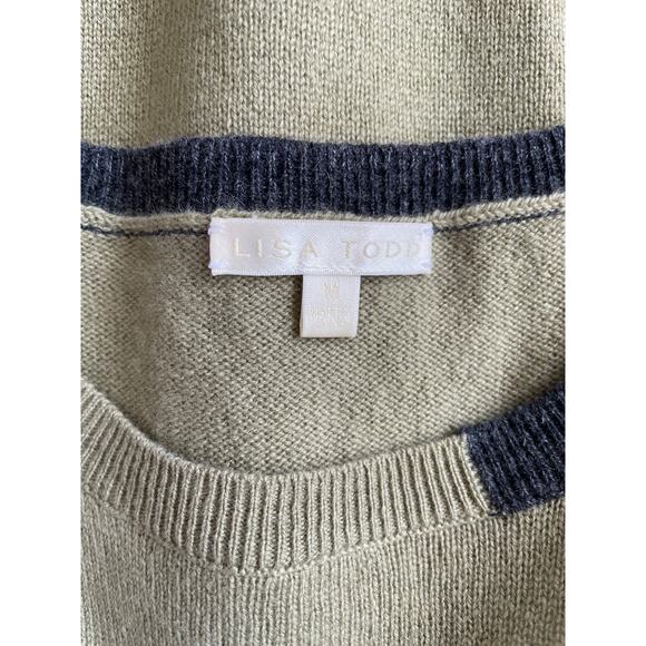 Lisa Todd Wool Cashmere Olive Green Purple Colorblock Crew Sweater, Medium - Picture 5 of 5